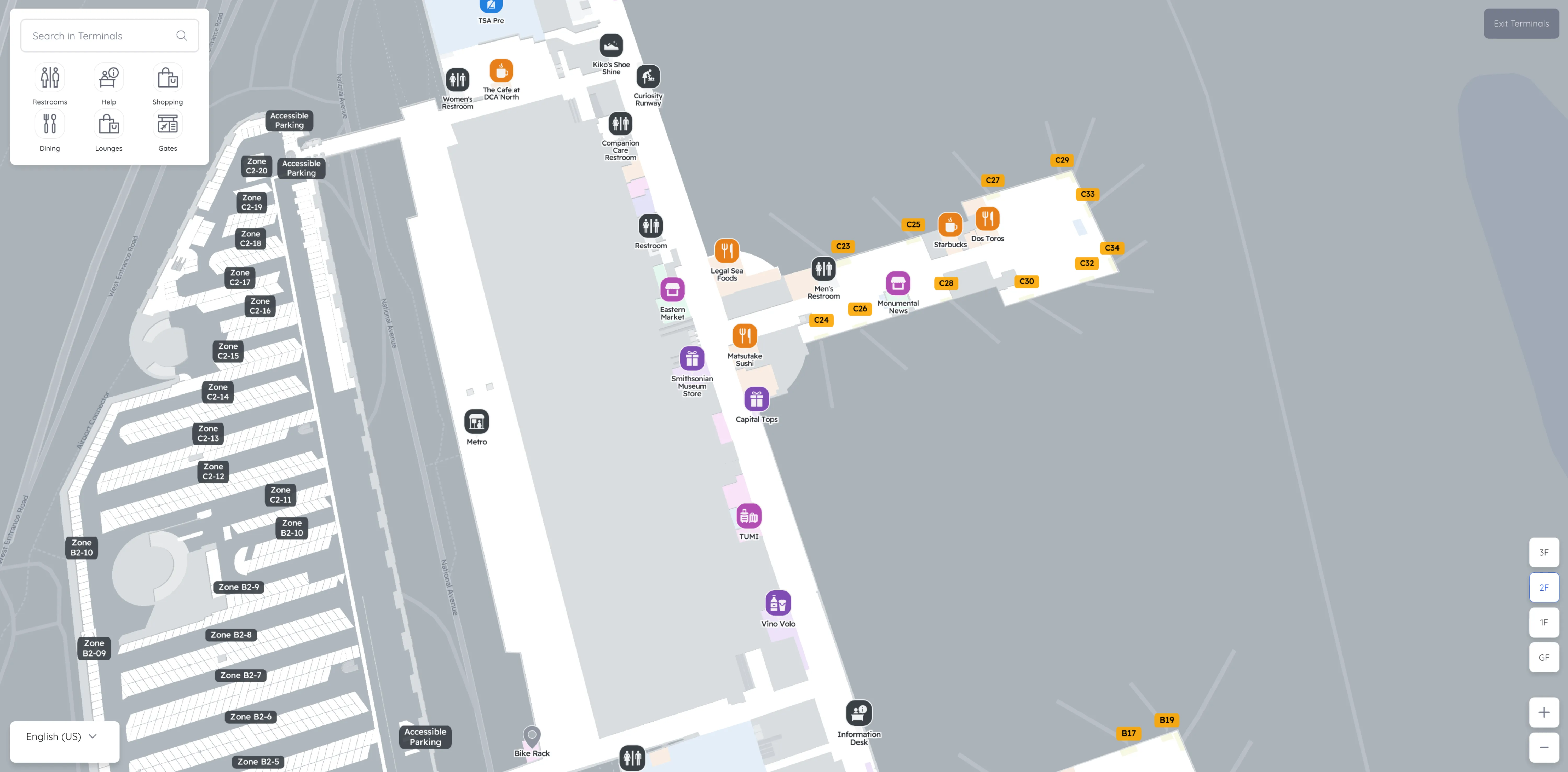 Ronald Reagan Washington National Airport Terminal 2 Level 2 C Gates Map 2025