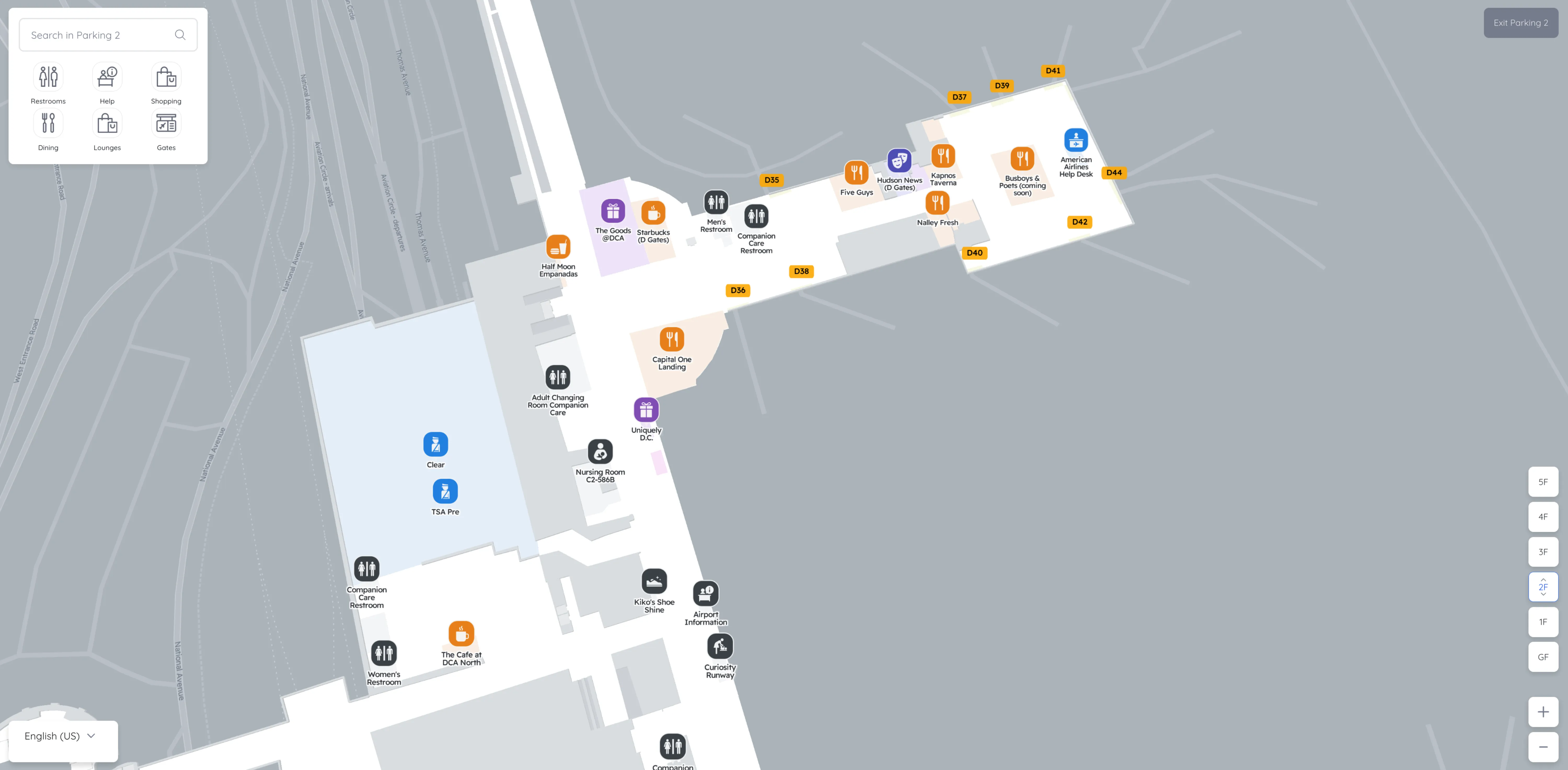 Ronald Reagan Washington National Airport Terminal 2 Level 2 D Gates Map 2025