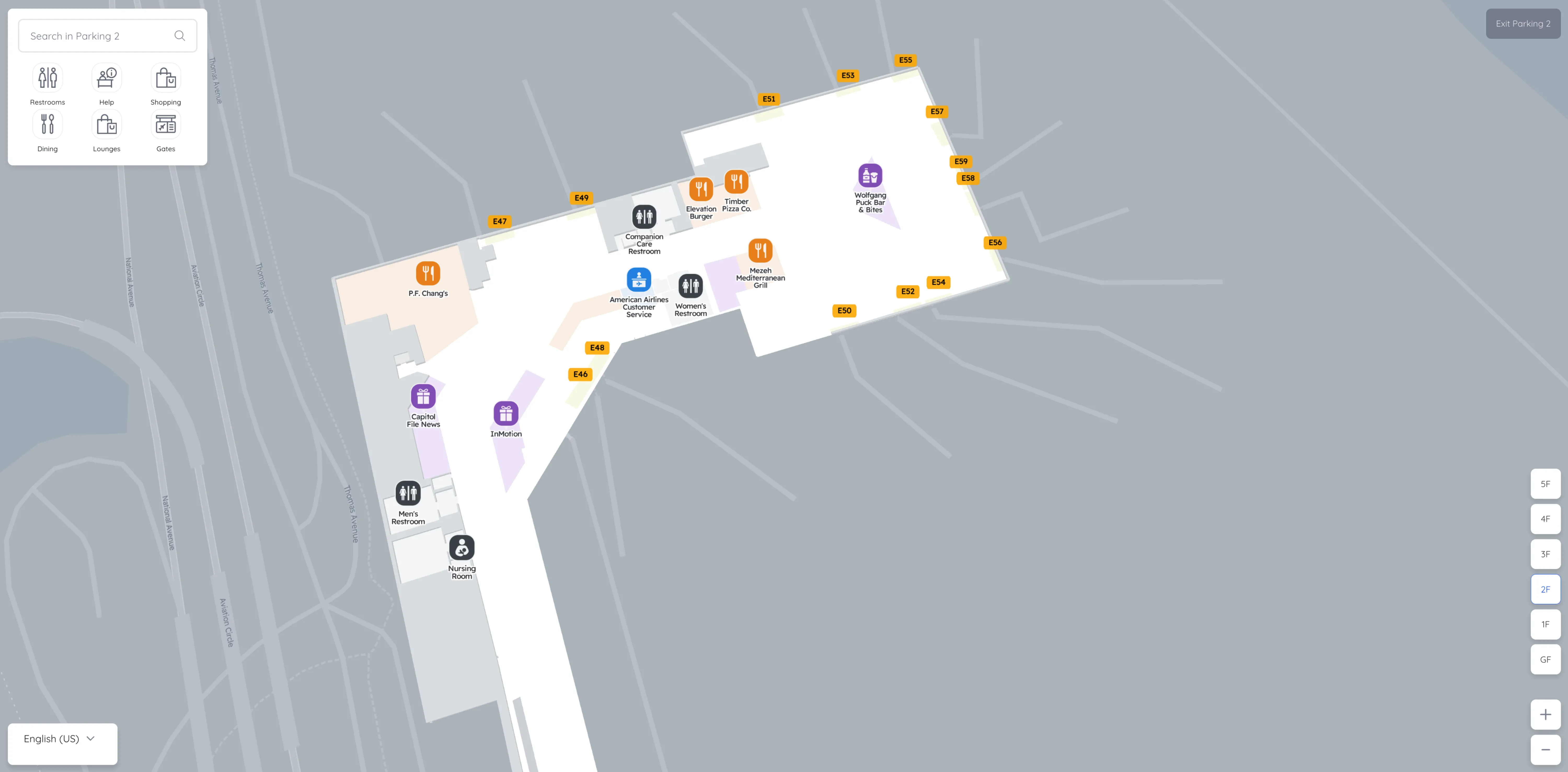 Ronald Reagan Washington National Airport Terminal 2 Level 2 E Gates Map 2025