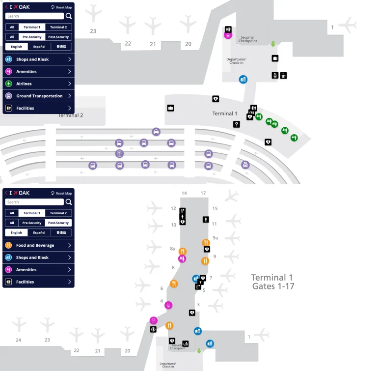 San Francisco Bay Oakland International Airport Terminal 1 Map 2025