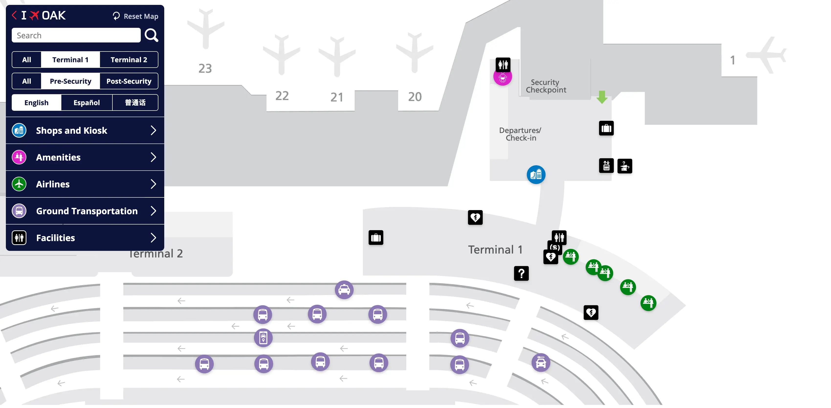 San Francisco Bay Oakland International Airport Terminal 1 Pre Security Map 2025