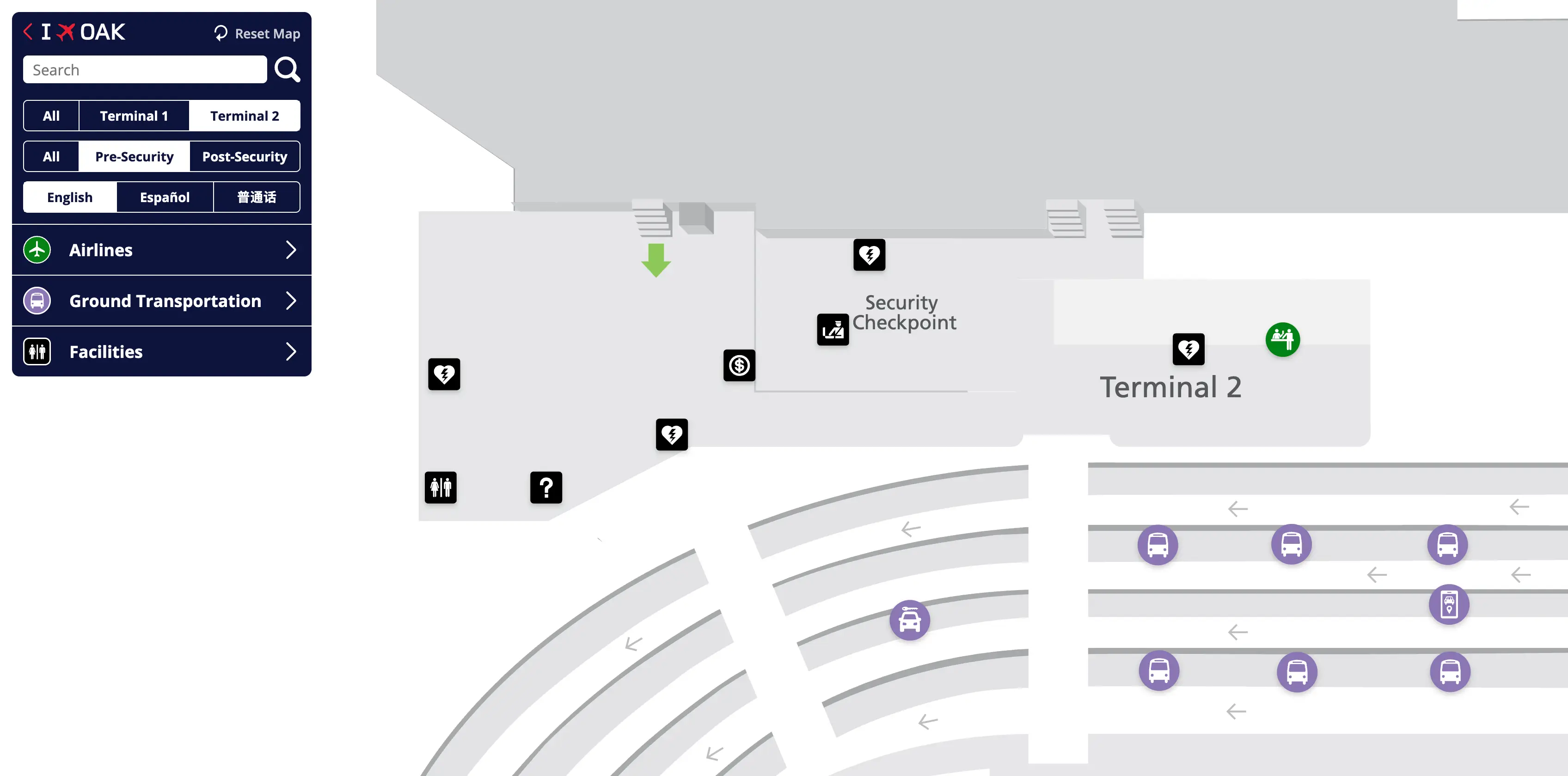 San Francisco Bay Oakland International Airport Terminal 2 Pre Security Map 2025