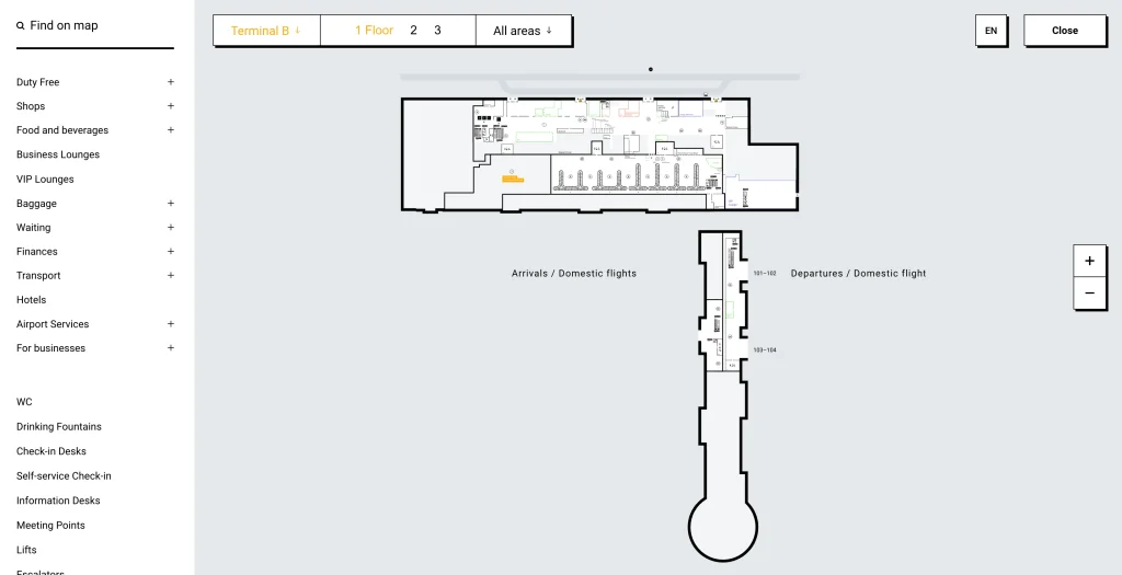 Sheremetyevo International Airport Terminal B Level 1 Map 2026