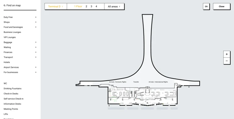 Sheremetyevo International Airport Terminal D Level 1 Map 2026