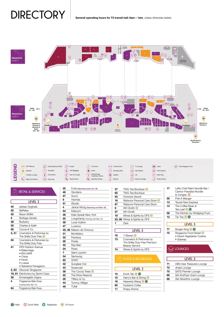 Singapore Changi Airport Terminal 3 Map 2025