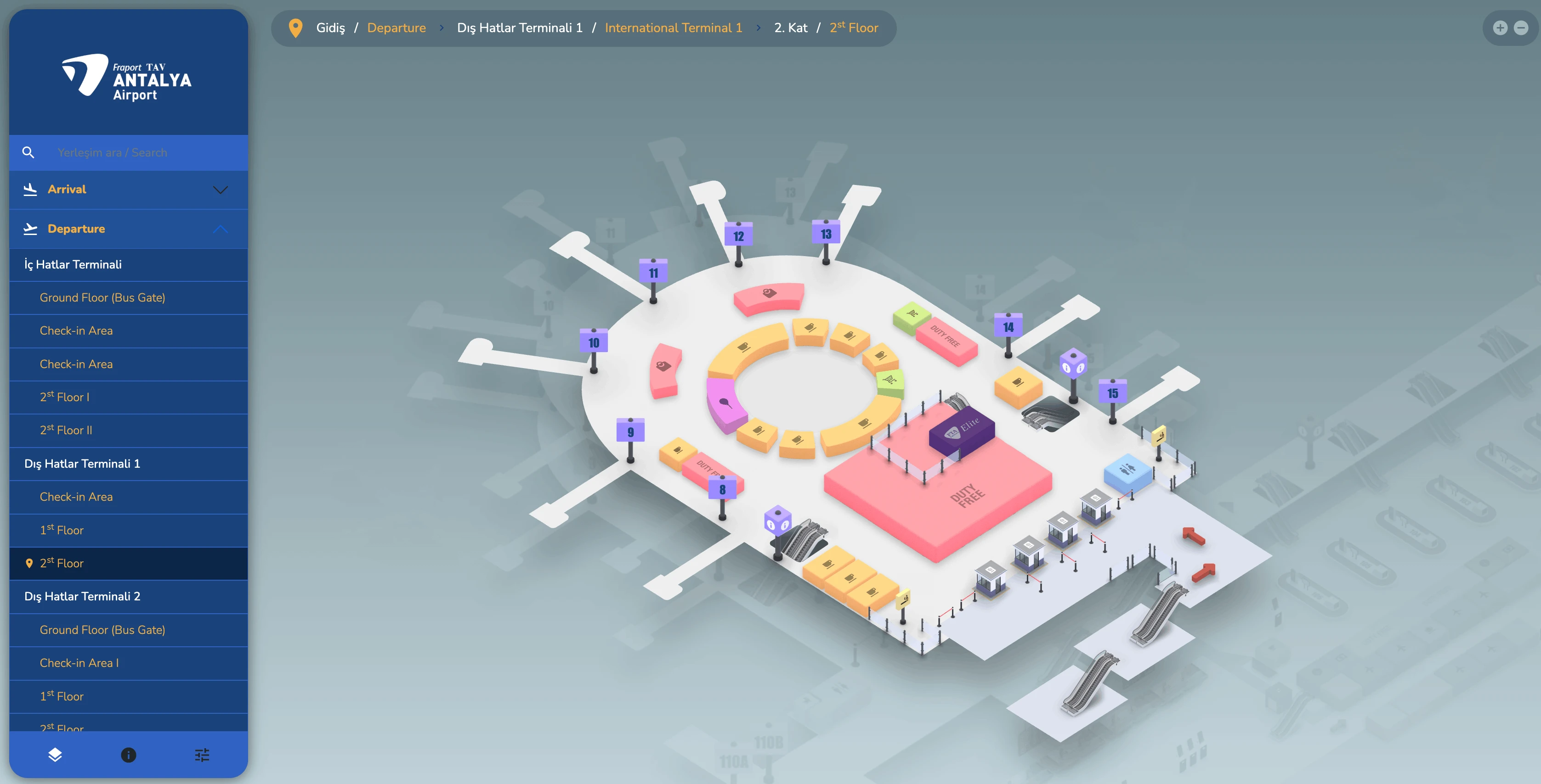 Antalya International Airport Terminal 1 Departure Second Floor Map 2026