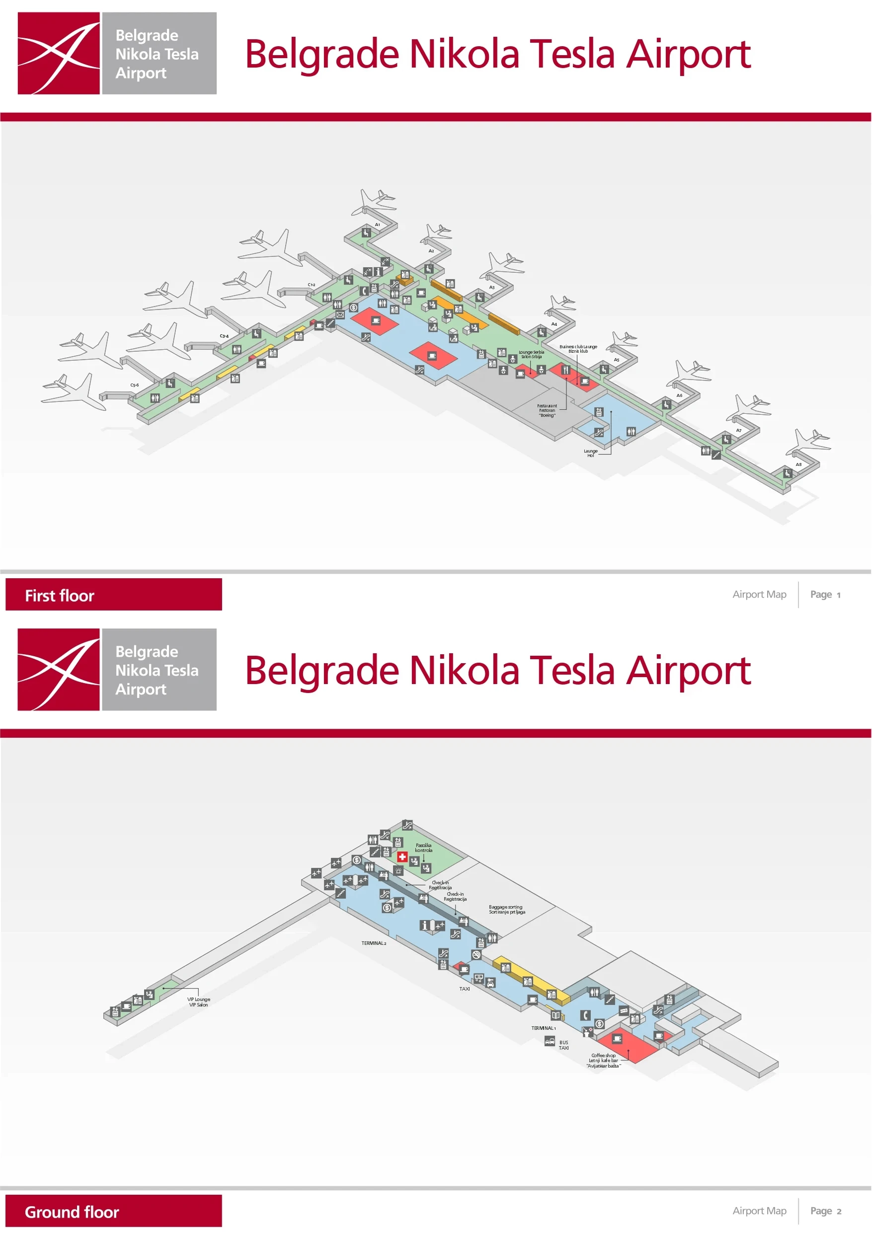 Belgrade Nikola Tesla Airport Terminal 1 Map 2024-2026