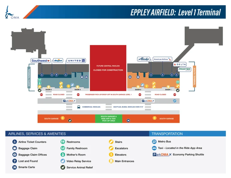 Eppley Airfield Map North Terminal Level 1 Map 2025-2026